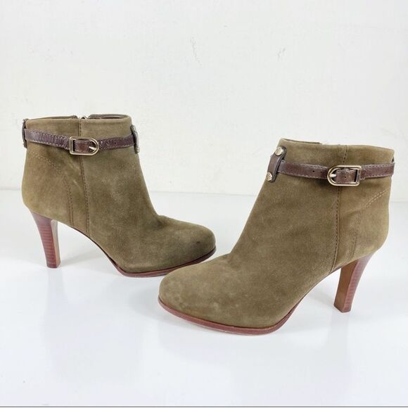 Tory Burch Patricia Mid Heel Suede Zip Up Almond Toe Bootie Ankle Boots Size 6 - Picture 3 of 16